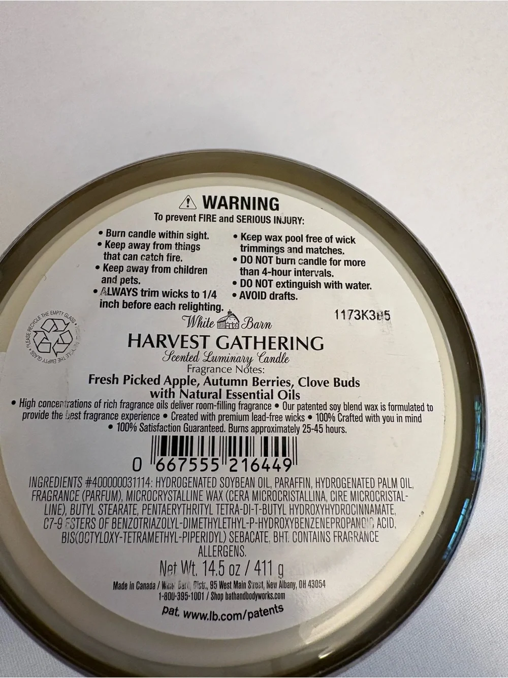 Bath & Body Works White Barn Harvest Gathering candle 14.5 oz 3 wick New